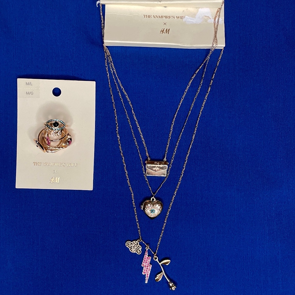 The Vampire's Wife x H&M 8pc Jewelry Set Heart Locket Rings Envelope Necklace